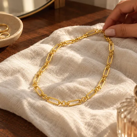 Style & Accessories — LUXE Rectangular Open Link Chain Necklace in a natural editorial setting