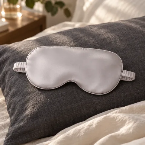 Wellbeing & Beauty — Silver Silk Sleep Mask in a natural editorial setting