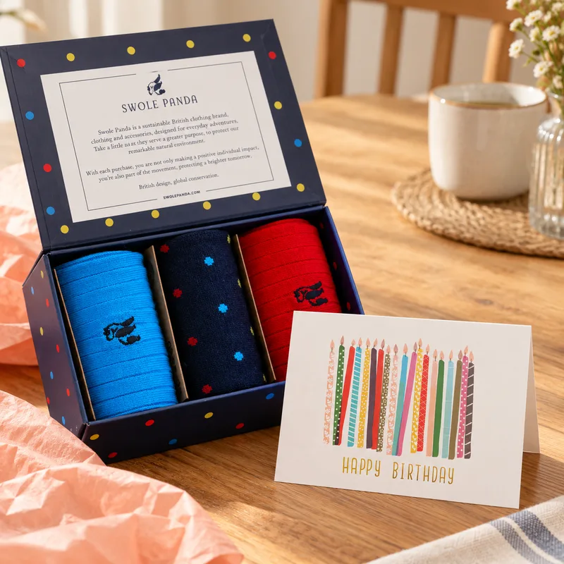 Spotted socks and birthday card
