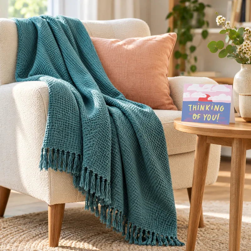 Teal throw and Thinking of You card